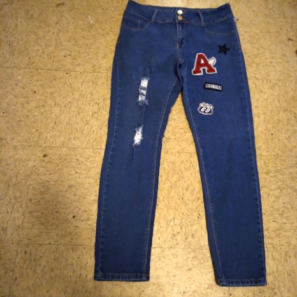 Blue Girl Distressed with Patches Jeans, Size: 16 - Picture 6 of 8